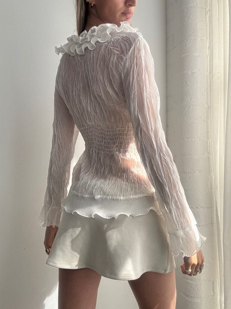 White Ruffled Sheer Blouse 2