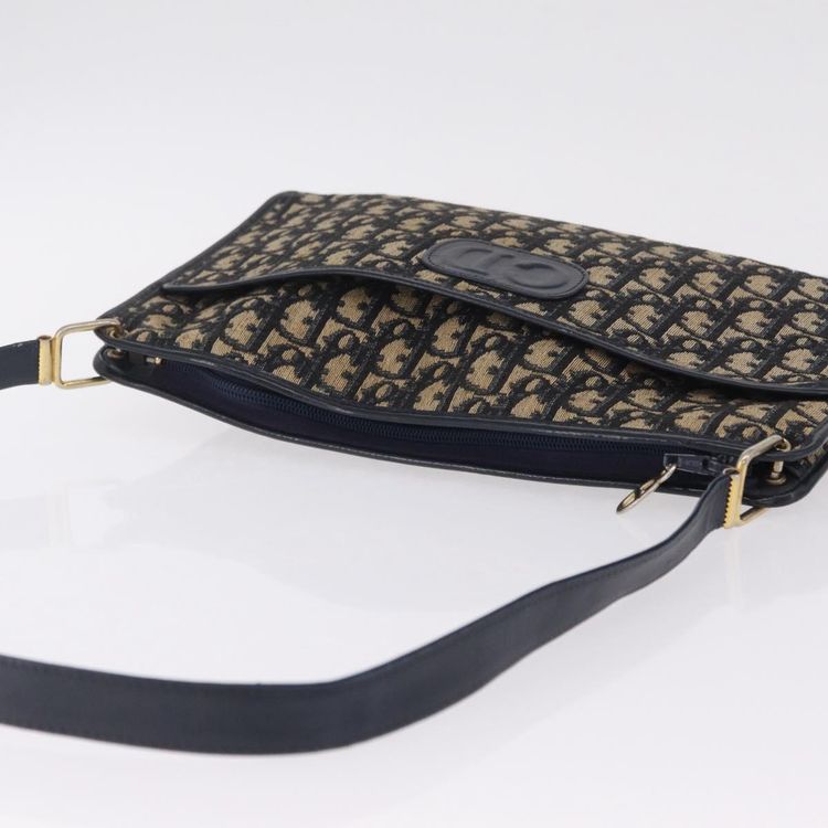 Christian Dior Trotter Canvas Shoulder Bag Navy Gold Auth 210768 - Jerrillo image 8