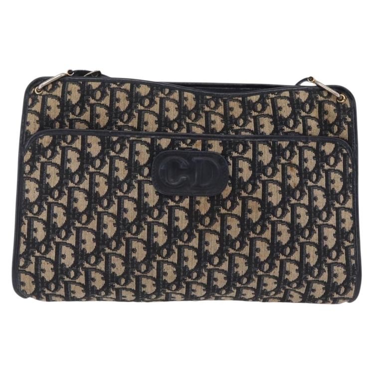 Christian Dior Trotter Canvas Shoulder Bag Navy Gold Auth 210768 - Jerrillo image 2