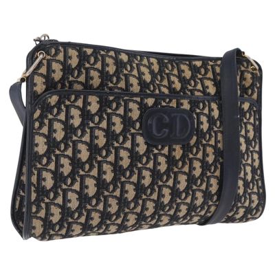Christian Dior Trotter Canvas Shoulder Bag Navy Gold Auth 210768 - Jerrillo