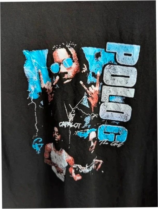 Polo G Blue Photo Portrait Graphic Black T Shirt Medium Hip Hop Rap image 5