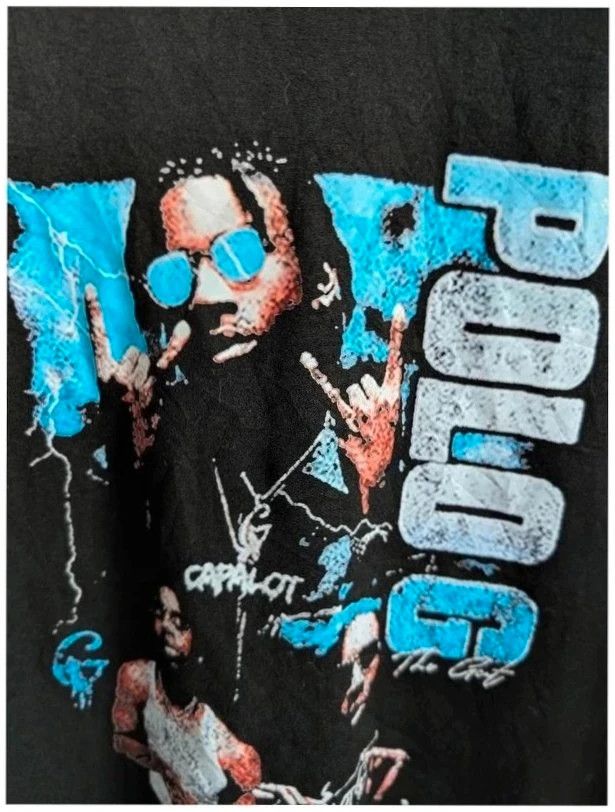 Polo G Blue Photo Portrait Graphic Black T Shirt Medium Hip Hop Rap image 6