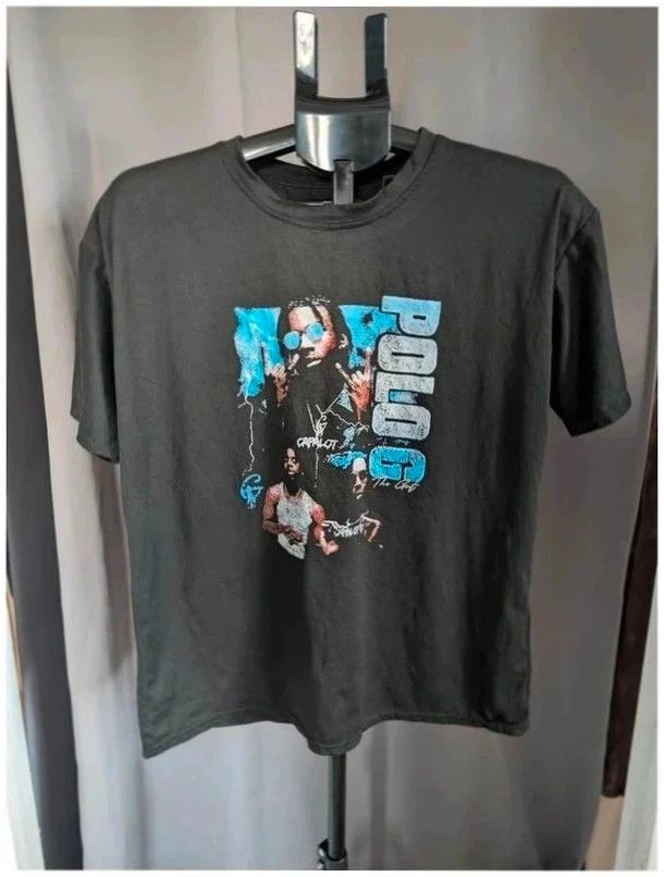 Polo G Blue Photo Portrait Graphic Black T Shirt Medium Hip Hop Rap image 1