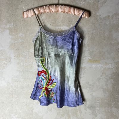 Tie-Dye silk Camisole Top With Embroidered Dragon