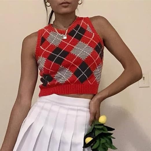 Red Argyle Knit Vest image 5