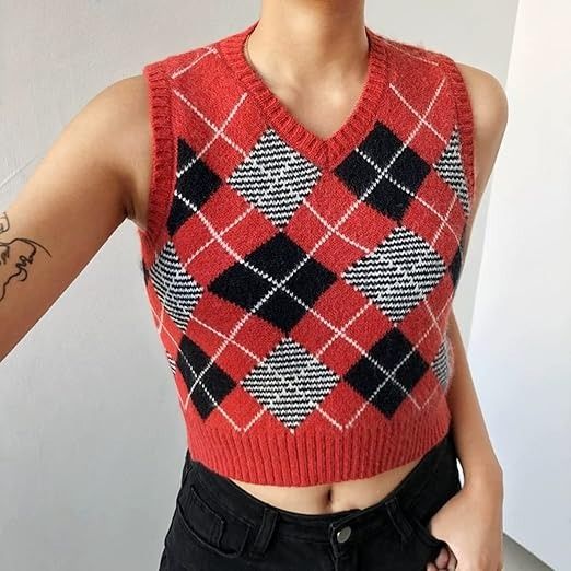 Red Argyle Knit Vest image 3