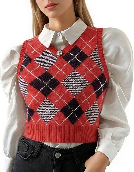 Red Argyle Knit Vest image 1