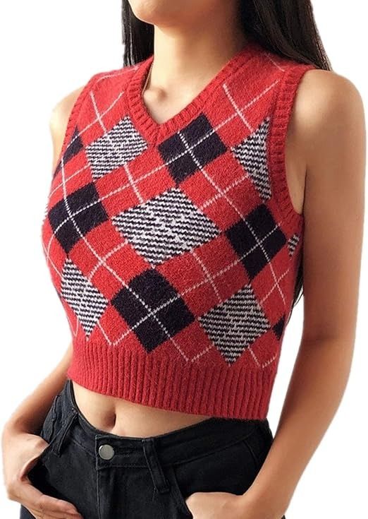 Red Argyle Knit Vest image 2