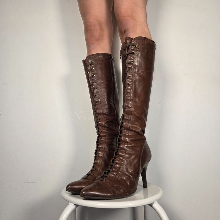 Brown Knee-High Lace-Up Boots