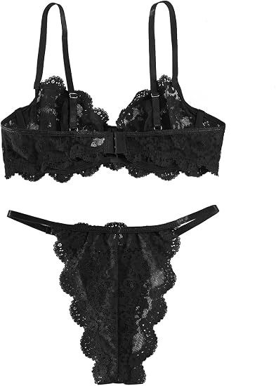 Black Lace Lingerie Set With Bra And Thong image 1
