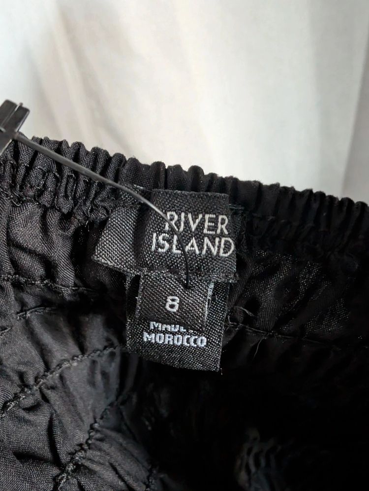 River Island Puff Sleeve Crop Top Black UK 8 Diamante Buckle Cut Out Smocked image 3