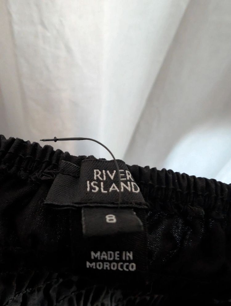 River Island Puff Sleeve Crop Top Black UK 8 Diamante Buckle Cut Out Smocked image 4