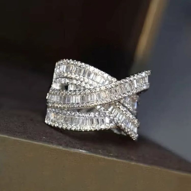 Silver Crystal Crossover Ring image 3