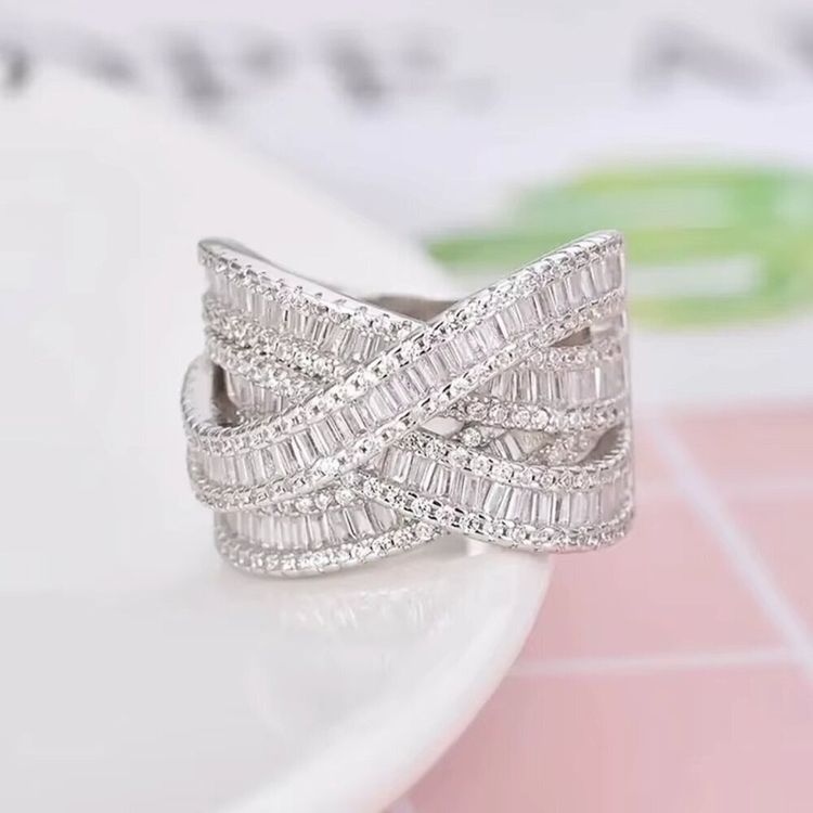 Silver Crystal Crossover Ring image 2