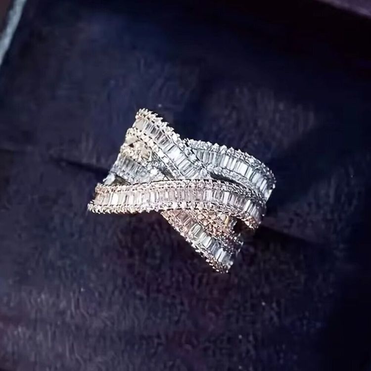 Silver Crystal Crossover Ring image 1