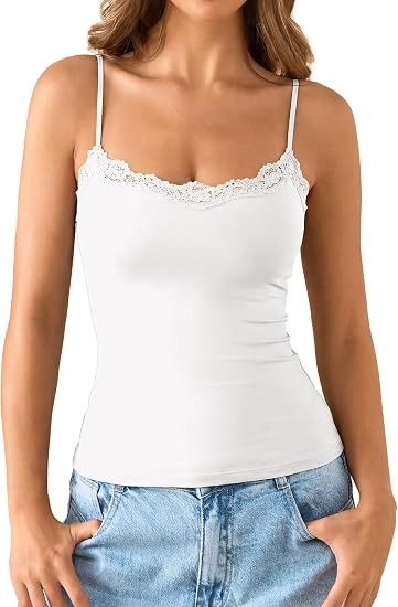 White Lace Trim Camisole Top