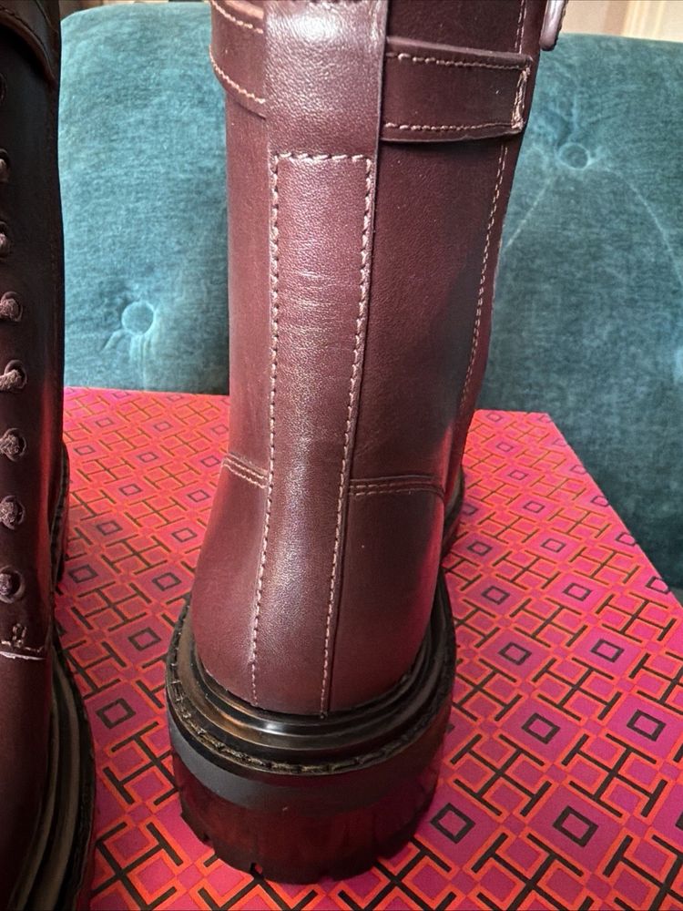 Tory Burch Plum Buckle Leather Lace-Up Combat Boots £425 UK 3.5 BNIB image 8
