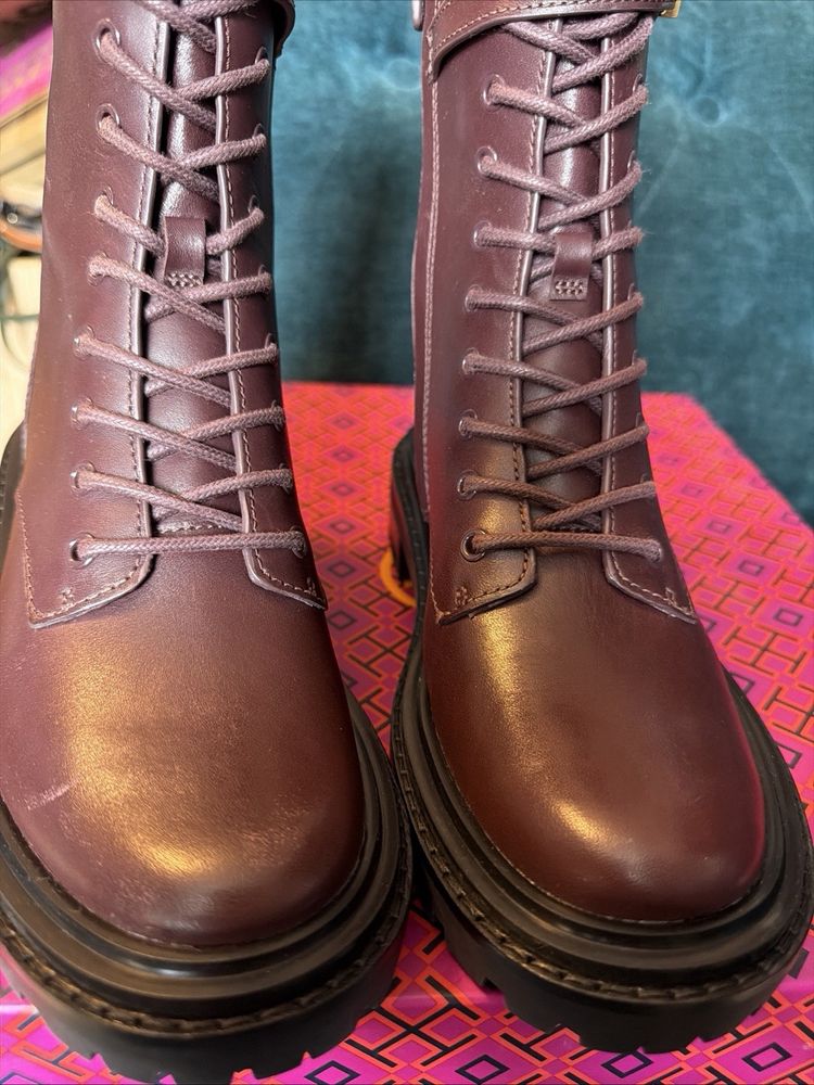 Tory Burch Plum Buckle Leather Lace-Up Combat Boots £425 UK 3.5 BNIB image 6