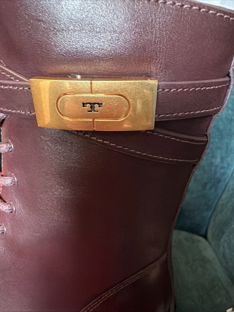 Tory Burch Plum Buckle Leather Lace-Up Combat Boots £425 UK 3.5 BNIB image 7