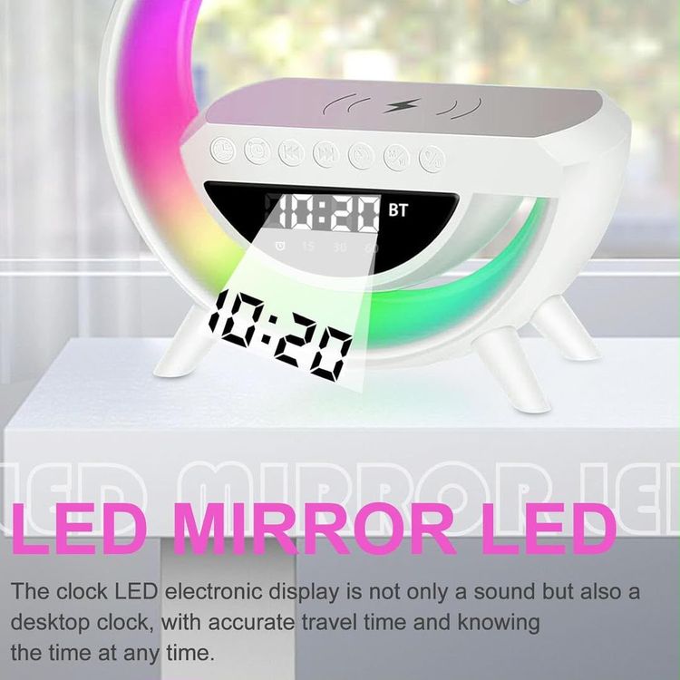 Multifunctional Wireless Audio Clock With Led Mirror Display obraz 2