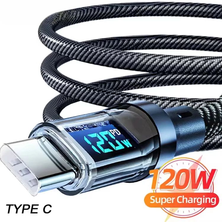 Cavo di ricarica super veloce per telefono da 120 W da tipo C a tipo C con display a LED Cavo dati obraz 1