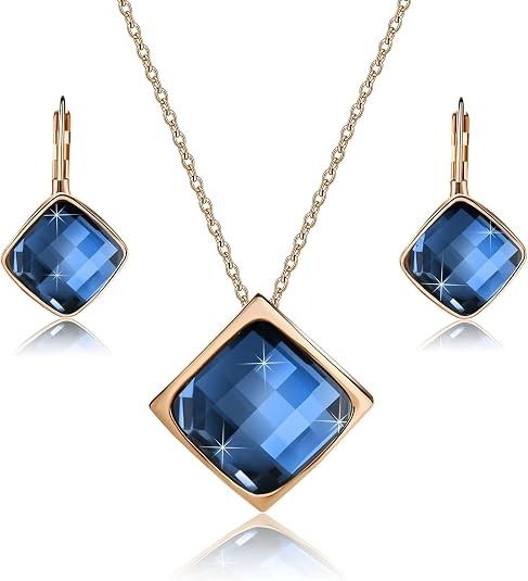 Blue Gemstone Necklace And Earrings Set