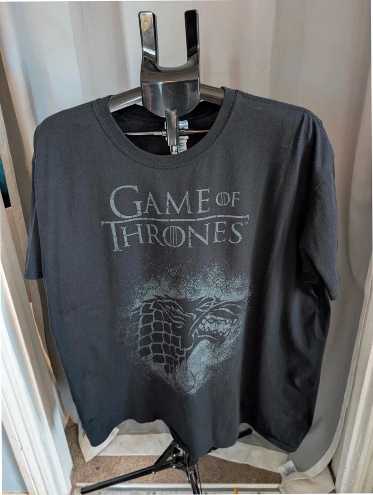 Game Of Thrones Stark Wolf T-Shirt Black XXL 2XL Graphic HBO Cotton Top image 1