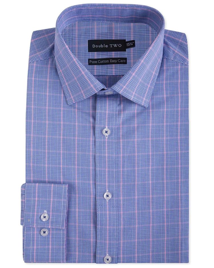 Double Two Mens Pure Cotton Patterned LS Shirts in Collar 15 to 23 Inches, Multiple Options 23