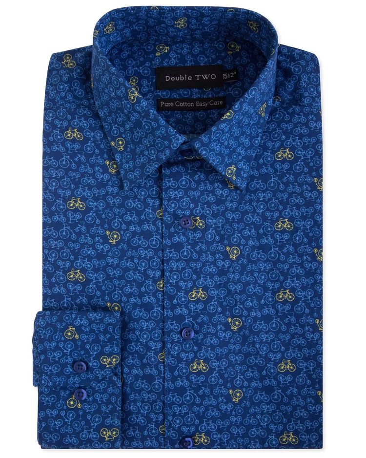 Double Two Mens Pure Cotton Patterned LS Shirts in Collar 15 to 23 Inches, Multiple Options 17