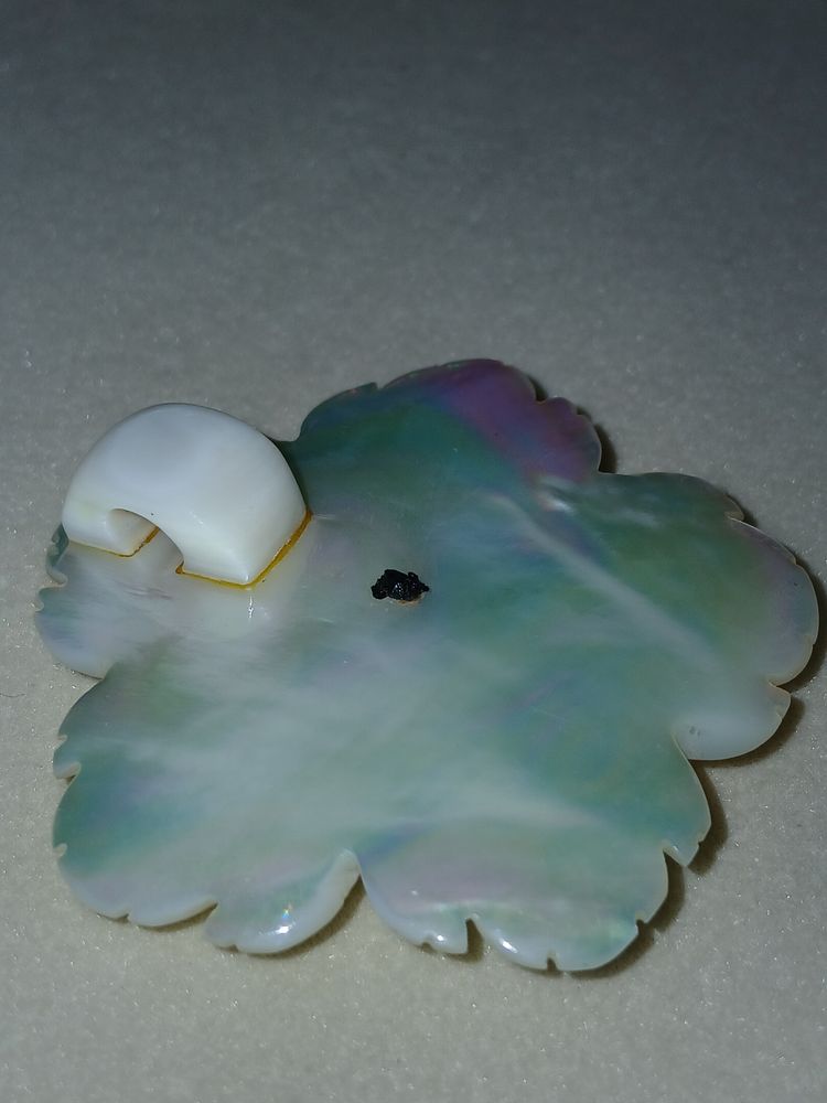 Vintage Carved Mother of Pearl & Black Shell Layered Flower Pendant image 5
