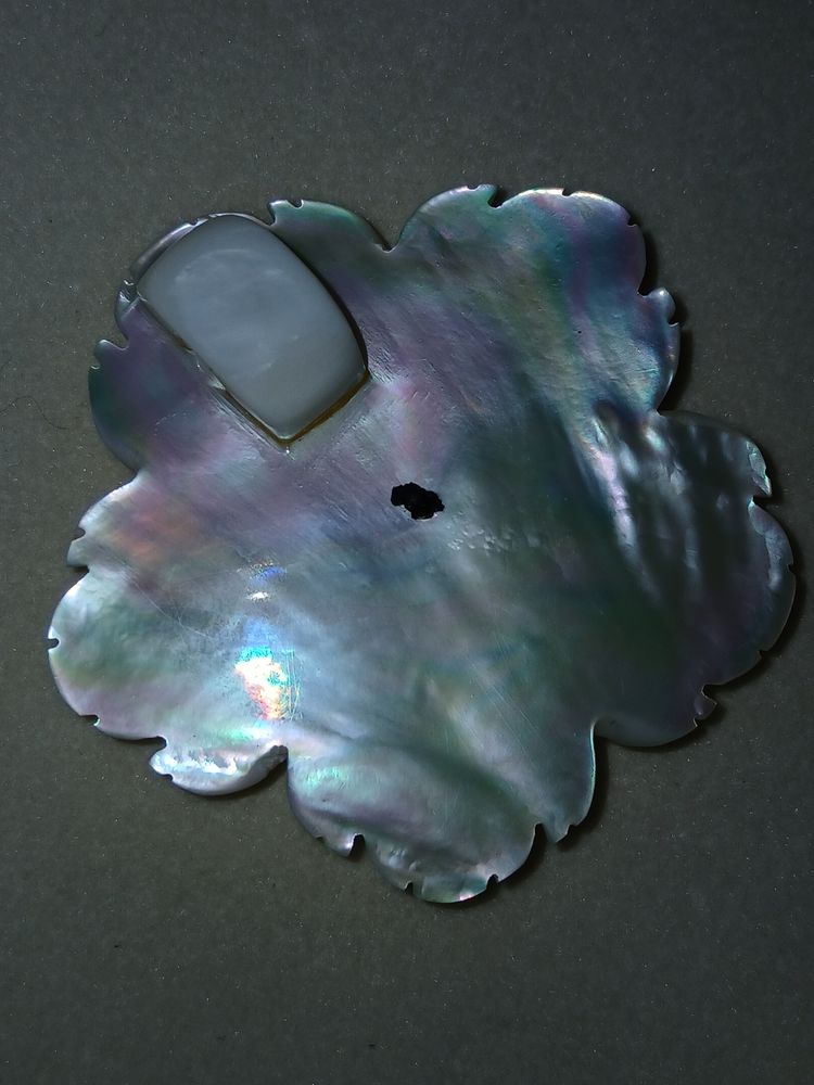Vintage Carved Mother of Pearl & Black Shell Layered Flower Pendant image 8