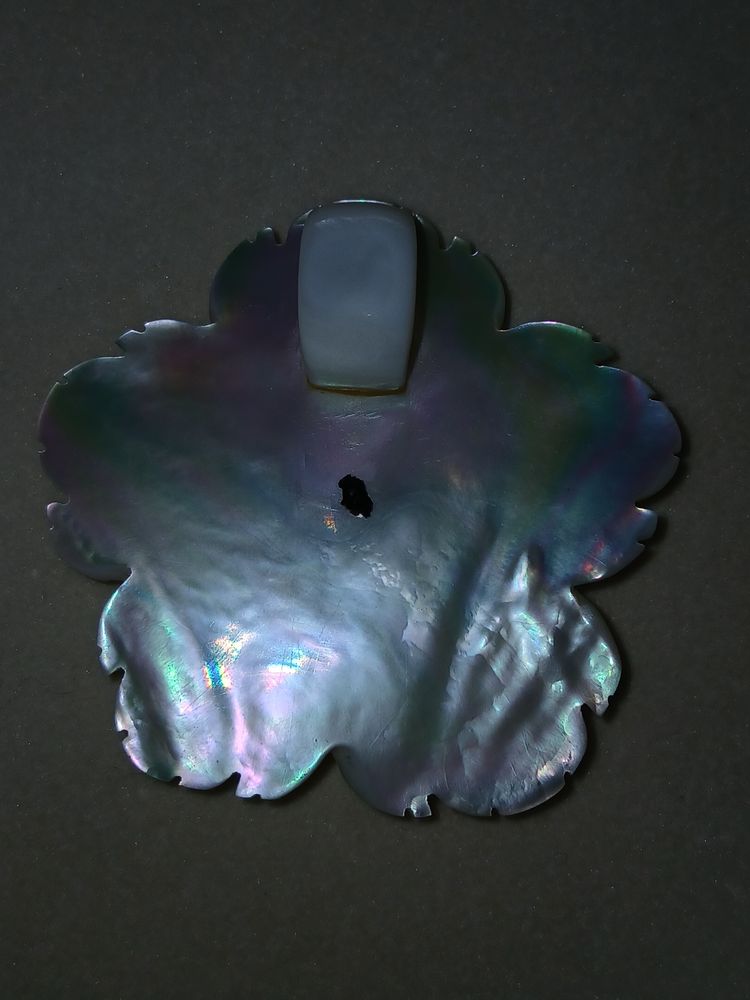 Vintage Carved Mother of Pearl & Black Shell Layered Flower Pendant image 4