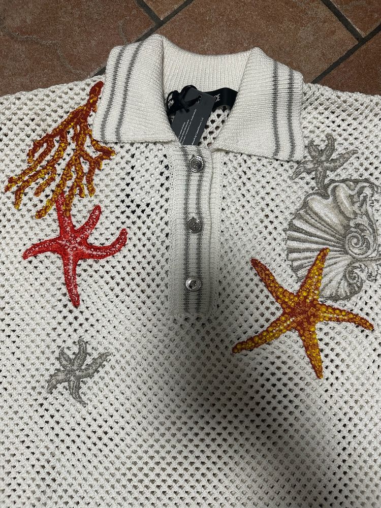 Versace Knit Polo With Corals Embroidery image 3