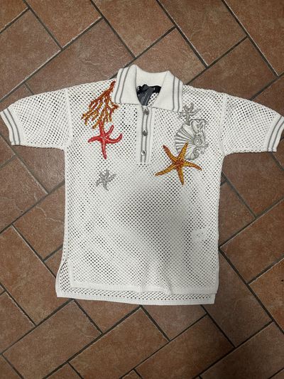 Versace Knit Polo With Corals Embroidery