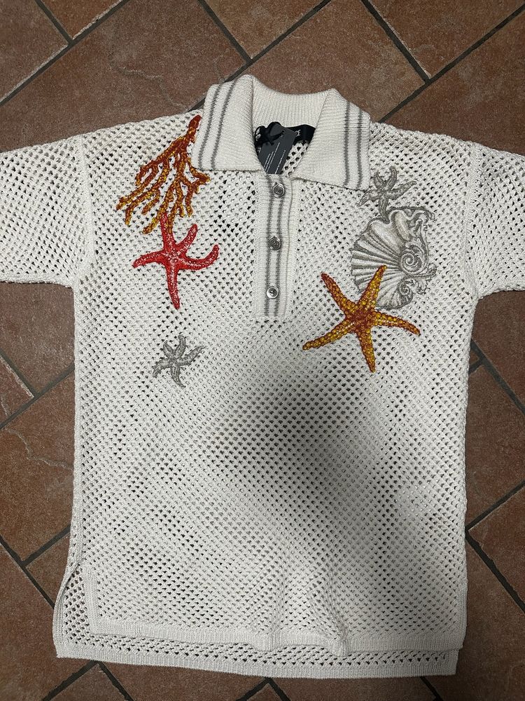 Versace Knit Polo With Corals Embroidery image 2