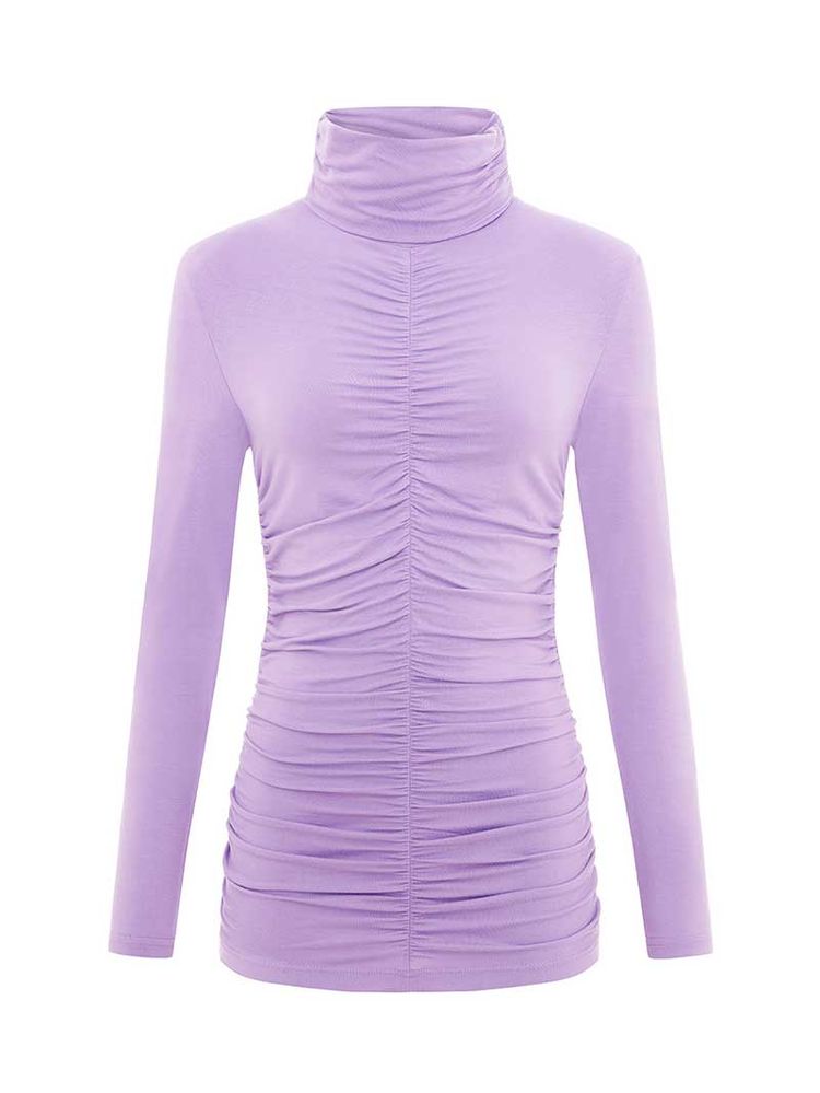 Tangle Gathered Turtleneck, Upcycled Cotton, in Lilac obraz 2