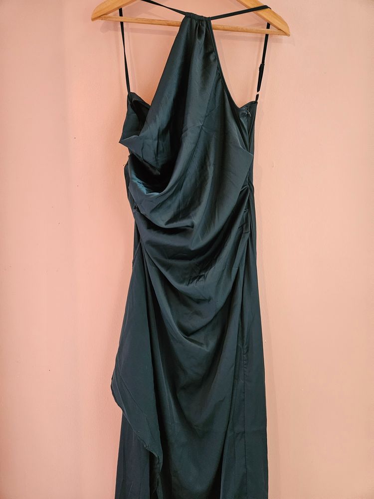 Dark Green Draped Evening Dress
