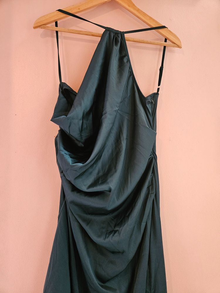 Dark Green Draped Evening Dress 2