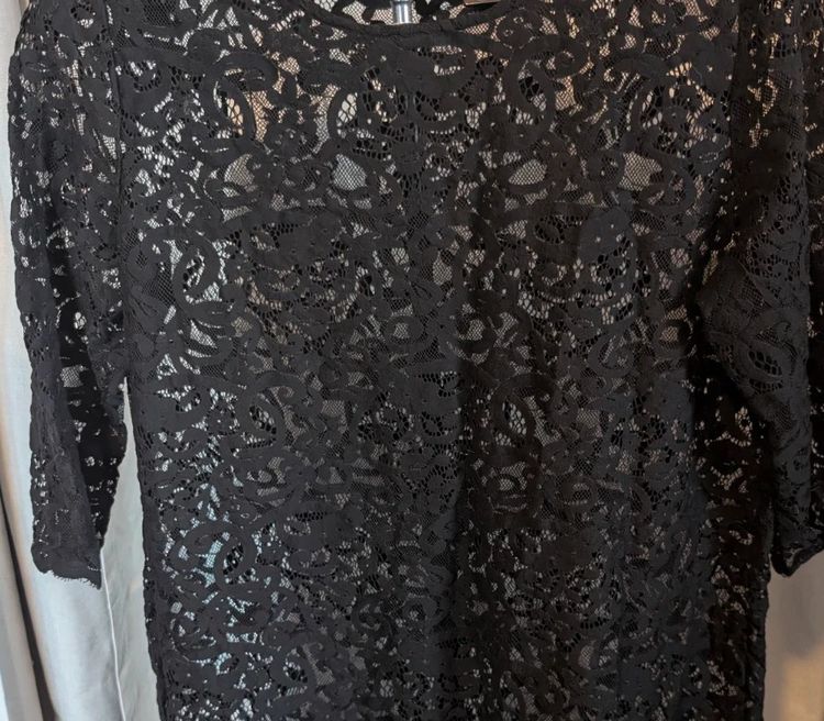 Monsoon Black Floral Lace Shift Dress Sheer Tunic Overlay Goth Whimsigoth Top image 7