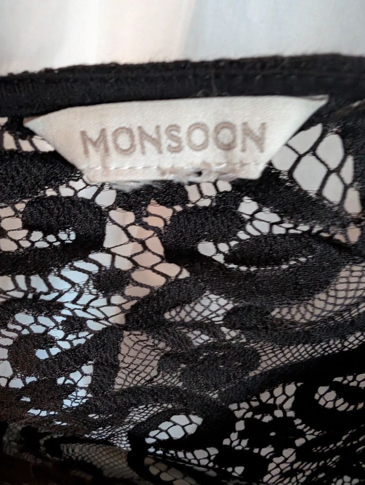 Monsoon Black Floral Lace Shift Dress Sheer Tunic Overlay Goth Whimsigoth Top image 3