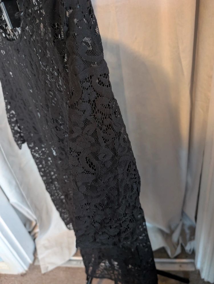 Monsoon Black Floral Lace Shift Dress Sheer Tunic Overlay Goth Whimsigoth Top image 6