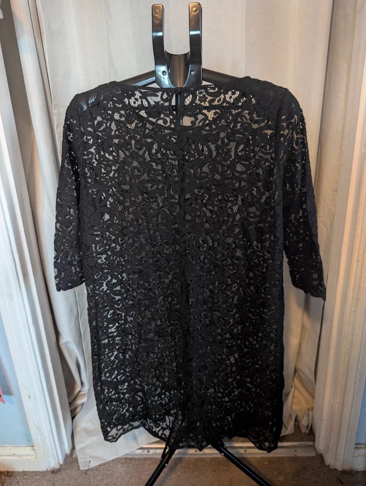 Monsoon Black Floral Lace Shift Dress Sheer Tunic Overlay Goth Whimsigoth Top image 4