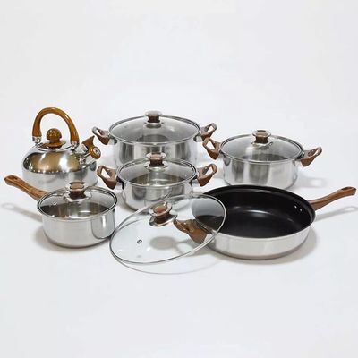 NEW 12pcs Stainless Steel Cookware Saucepan, Casserole & Fry Pan Set With Glass Lid UK 10