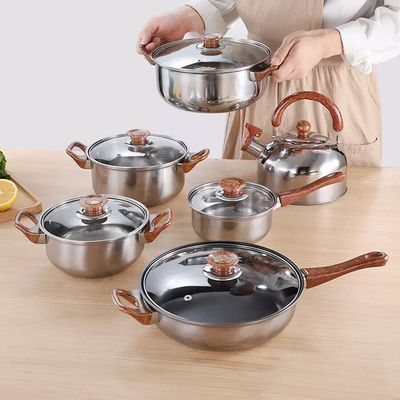 NEW 12pcs Stainless Steel Cookware Saucepan, Casserole & Fry Pan Set With Glass Lid UK 3