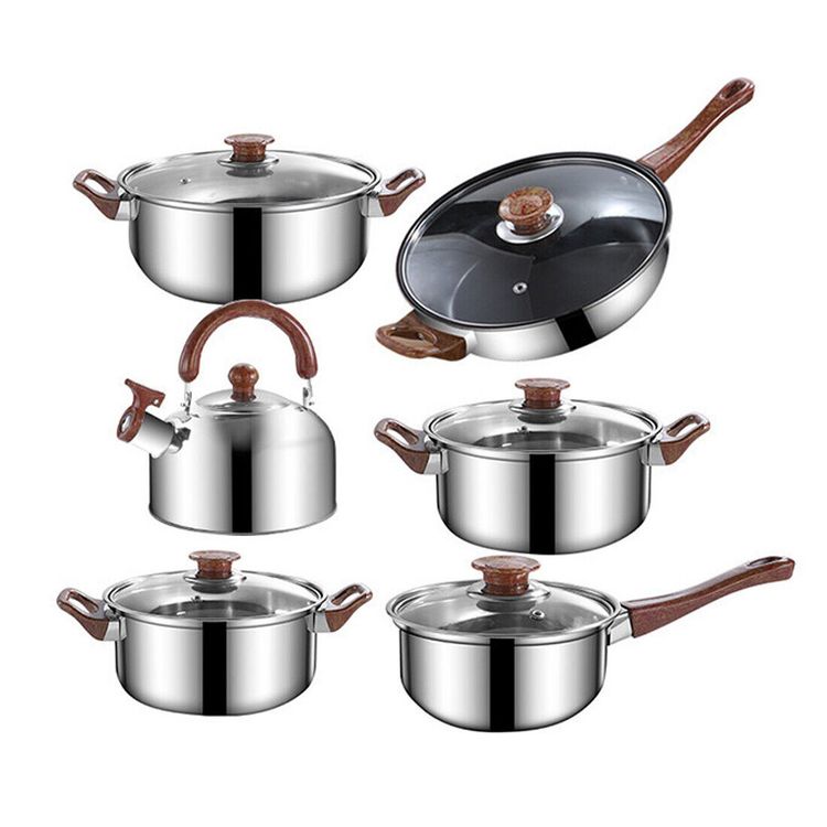 NEW 12pcs Stainless Steel Cookware Saucepan, Casserole & Fry Pan Set With Glass Lid UK 2