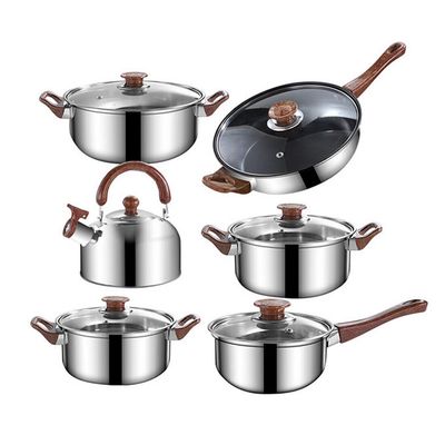 NEW 12pcs Stainless Steel Cookware Saucepan, Casserole & Fry Pan Set With Glass Lid UK 2