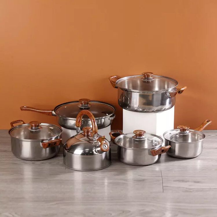 Set NEW 12pcs Stainless Steel Cookware Saucepan, Casserole & Fry Pan Set With Glass Lid UK product image