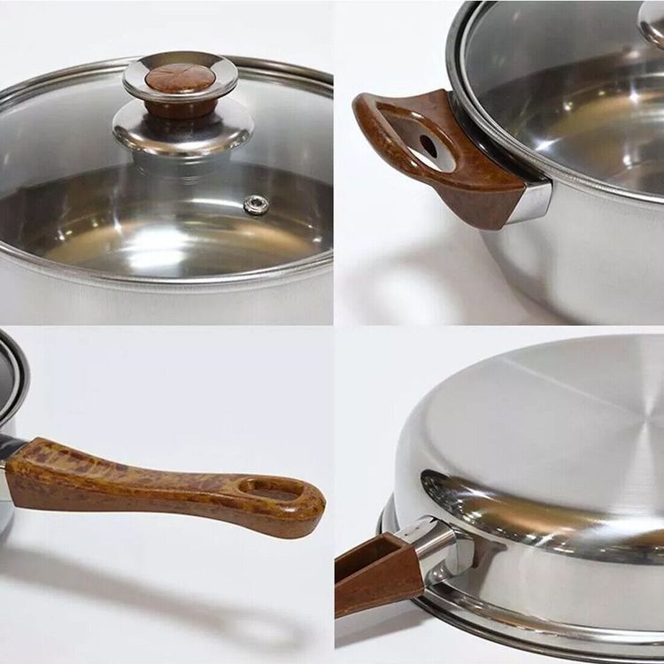NEW 12pcs Stainless Steel Cookware Saucepan, Casserole & Fry Pan Set With Glass Lid UK 5