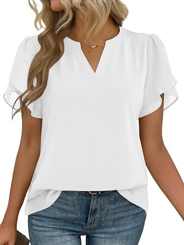 White Short Sleeve Blouse Top