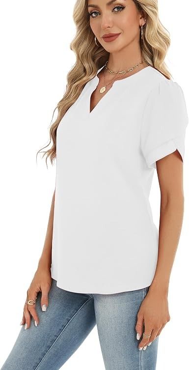 White Short Sleeve Blouse Top image 5